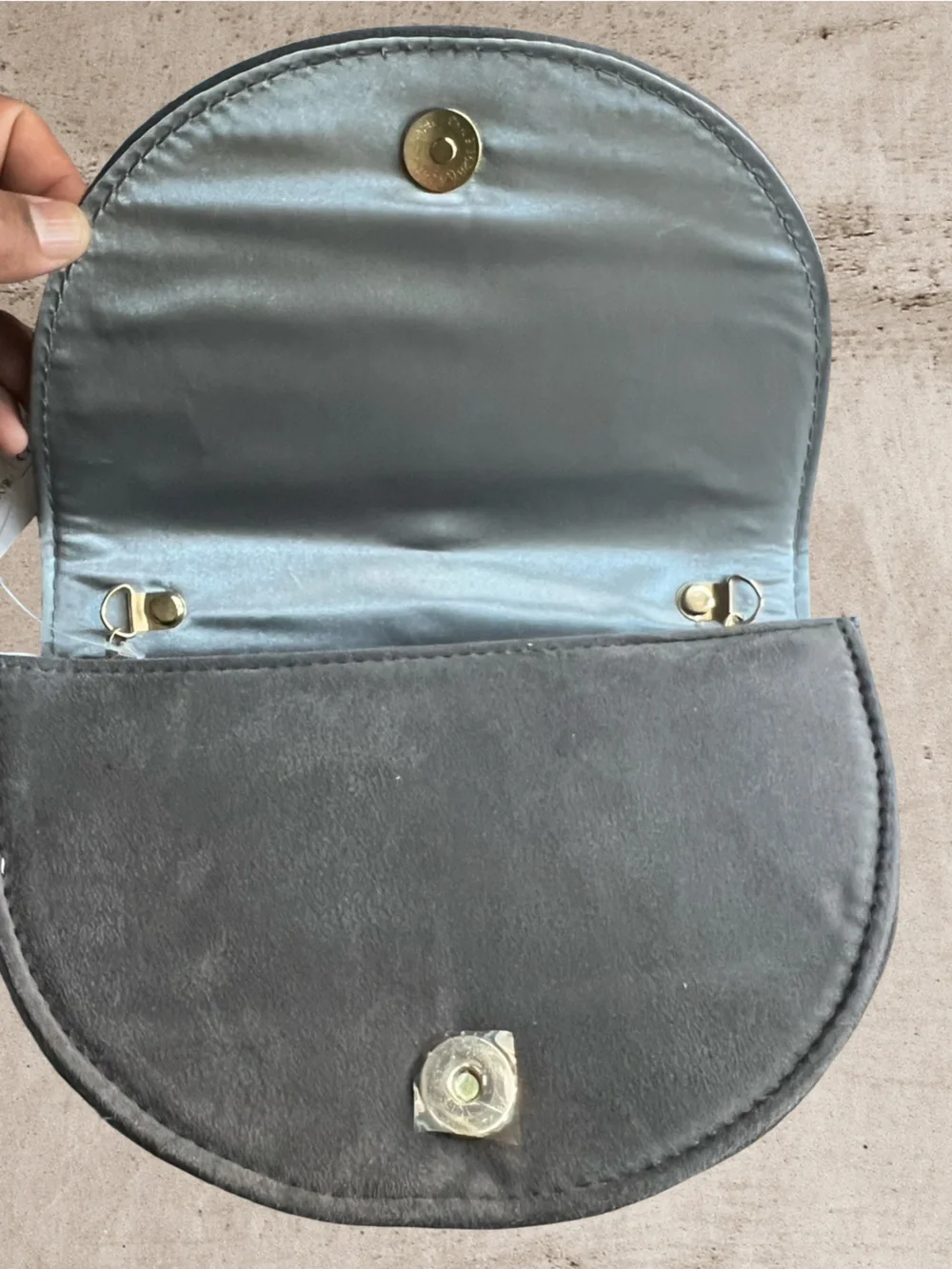 Elegant Charcoal Grey Half-Moon Evening Clutch with 3D Floral Embellishments